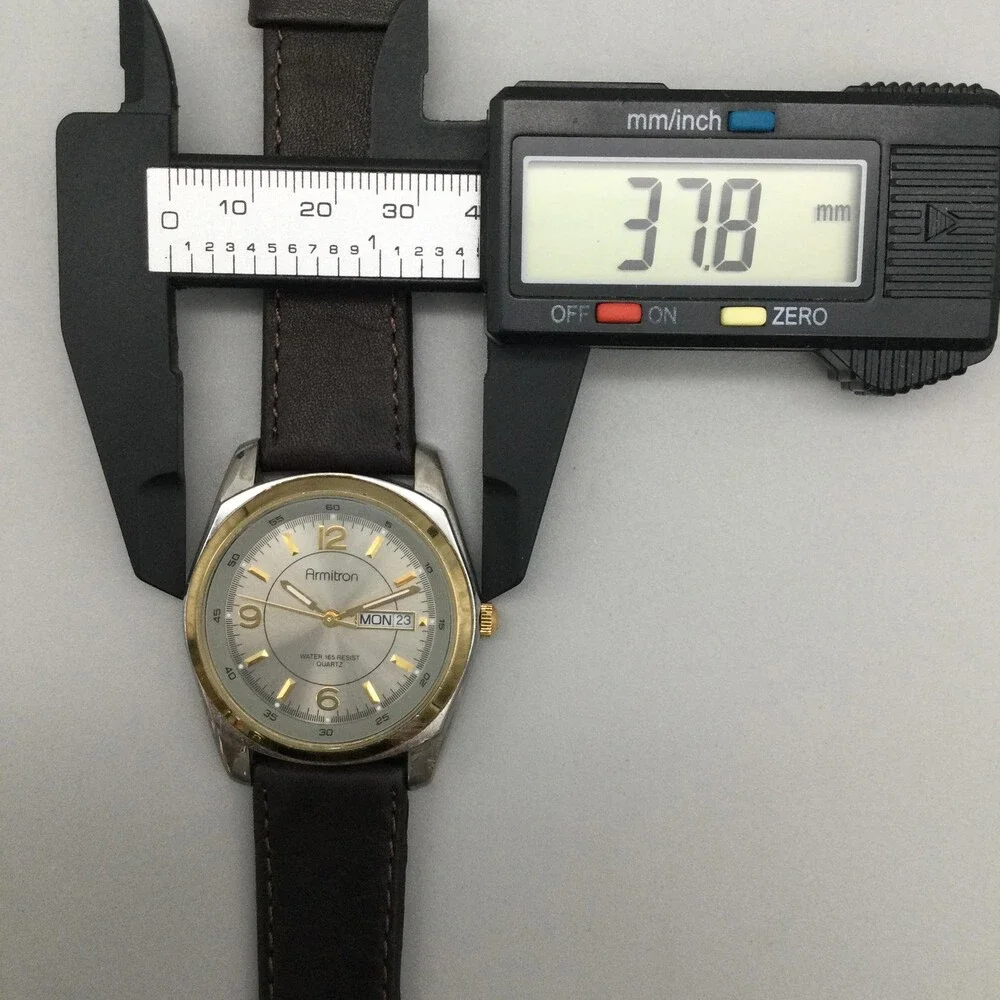 Armitron Mens Watch 38mm Two Tone Leather Strap Day Date 165FT New Battery
